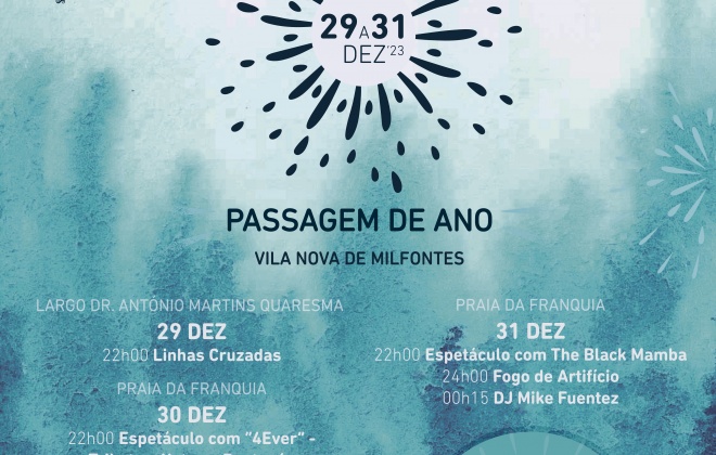 Passagem de Ano no concelho de Odemira com três dias de festejos em Vila Nova de Milfontes