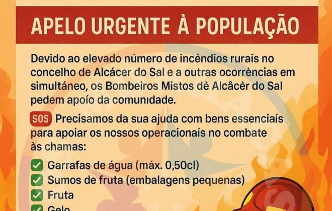 Bombeiros Mistos de Alcácer do Sal pedem ajuda à população