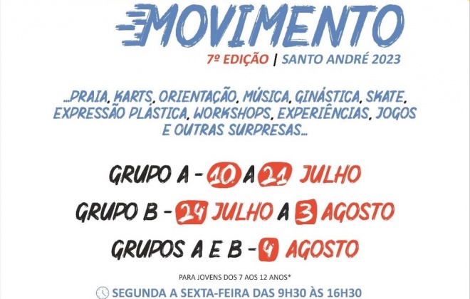 "Férias em Movimento" com inscrições abertas a partir de hoje na Junta de Freguesia de Santo André